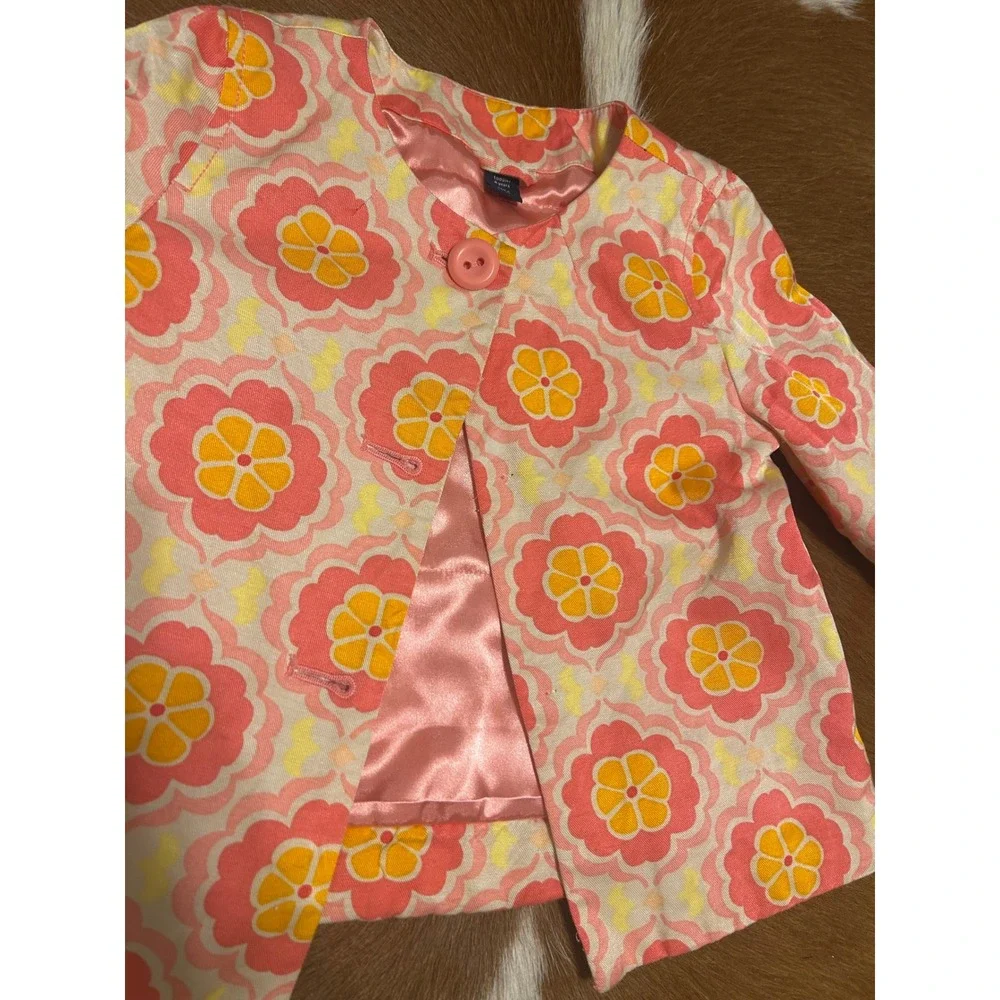 Vintage Baby Gap sz 4 Retro print swing jacket pink orange flower girls READ